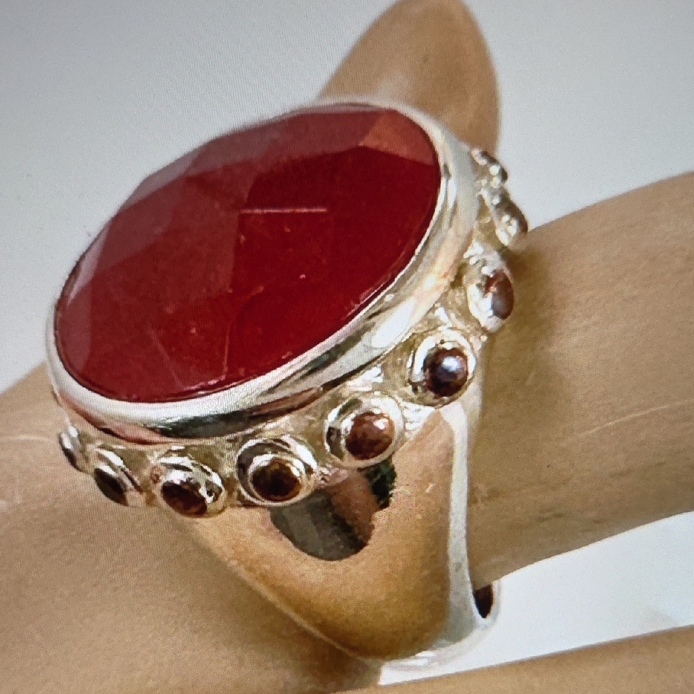 Studio Barse Garnet Red and Sterling Silver Statement Ring 7 3/4